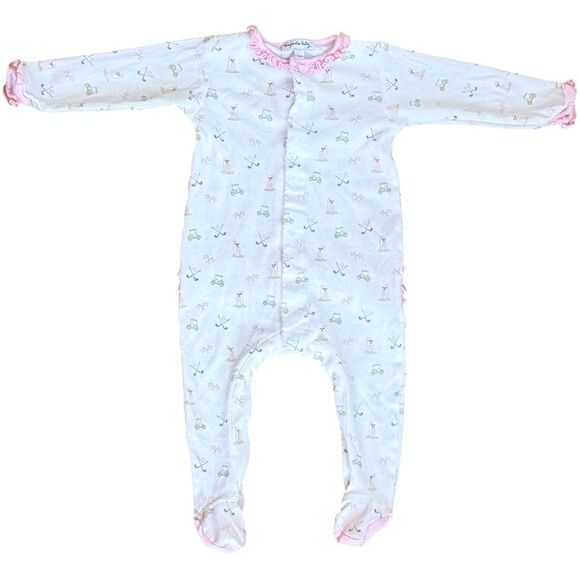 Magnolia Baby Girls Long Sleeve Golf Print Ruffle One Piece Footie. 9 Months. - Picture 1 of 7